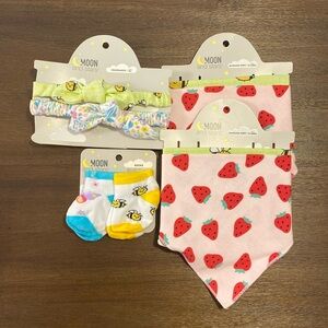 Moon and Stars Baby Girl Accessories Bundle (bandana bibs, socks, headbands)